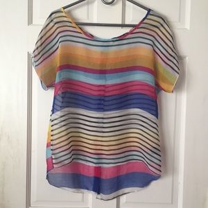 Sheer, button back, striped blouse